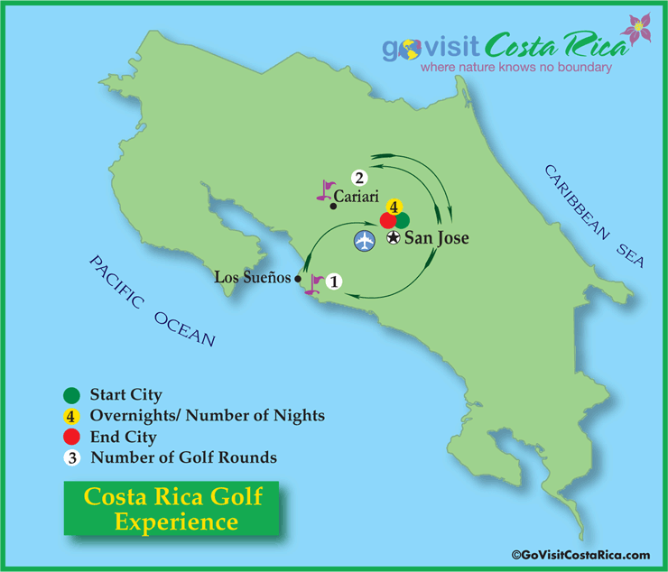 Costa Rica Golf Experience Tour Map, Costa Rica Go Visit Costa Rica