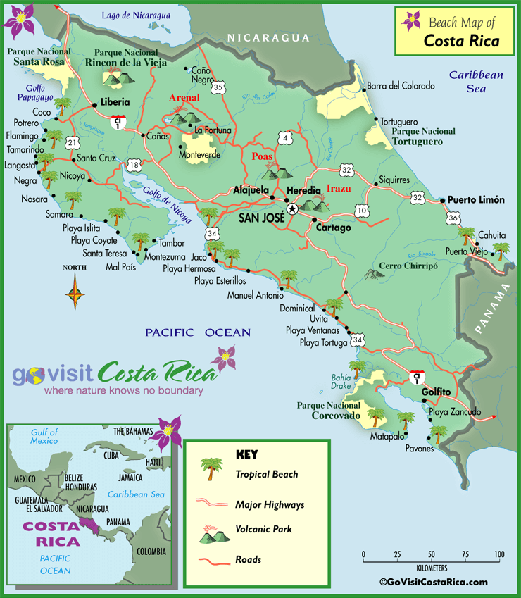 Costa Rica Beaches Map