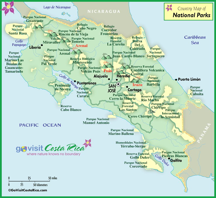 Costa Rica National Park Map, Costa Rica - Go Visit Costa Rica