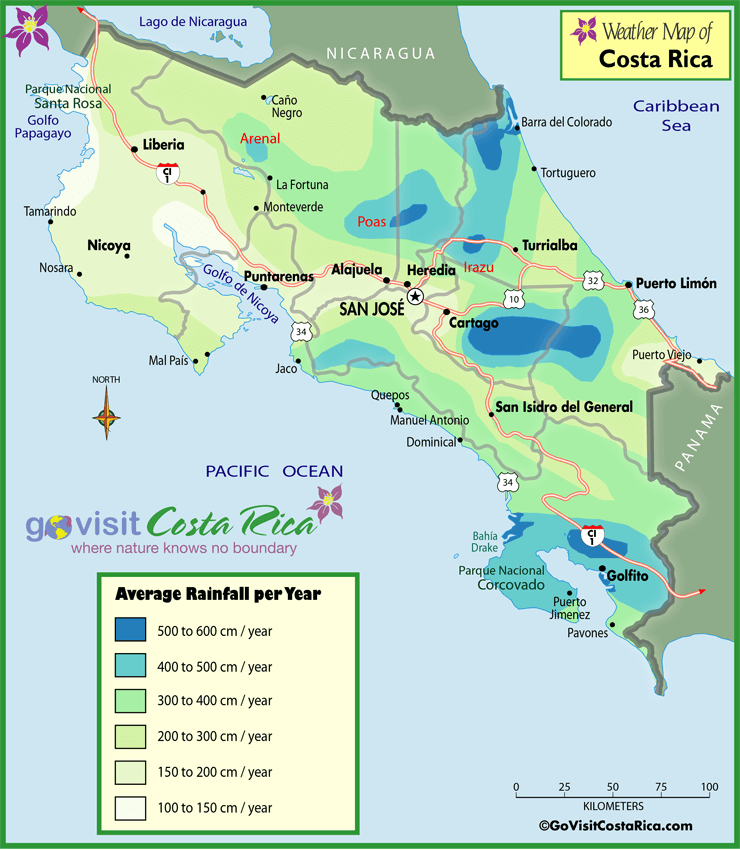 Costa Rica Rainfall Map