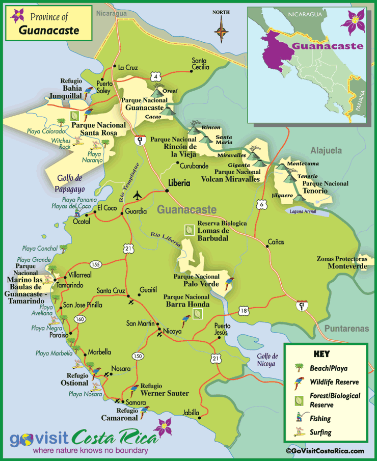 Guanacaste Region Map Costa Rica Go Visit Costa Rica   Full Guanacaste 