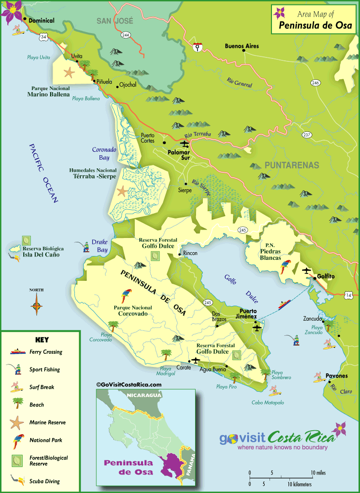 Mapa de la Península de Osa & Bahía Drake
