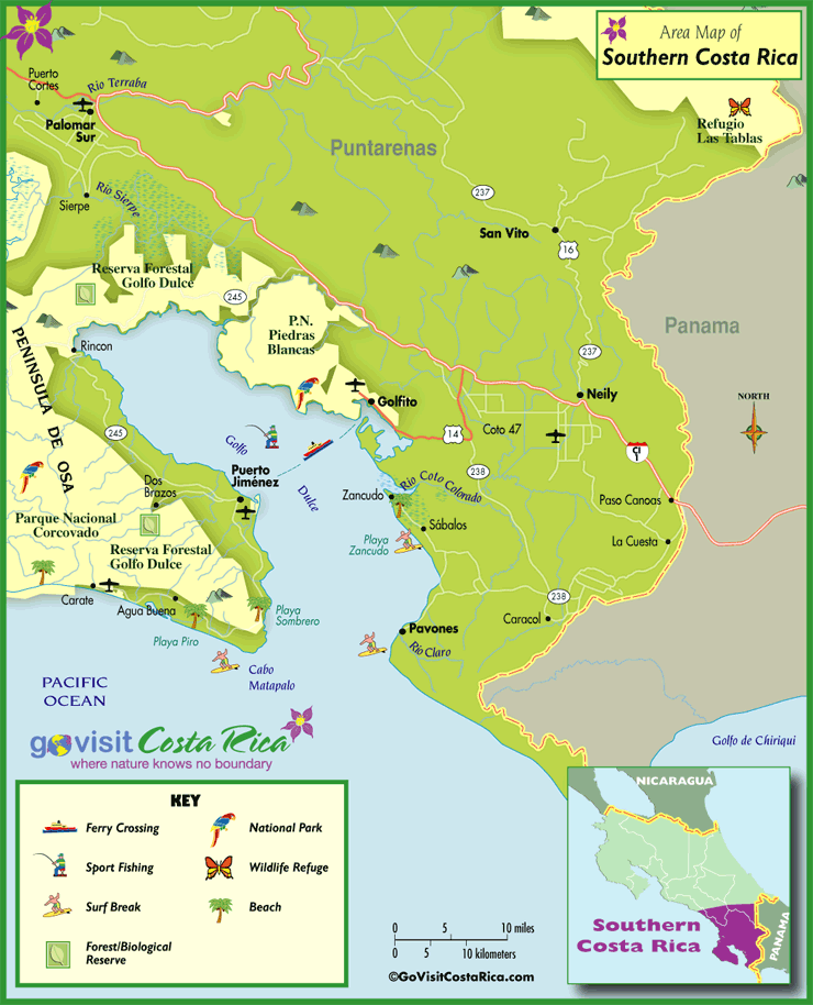 Mapa del Sur de Costa Rica