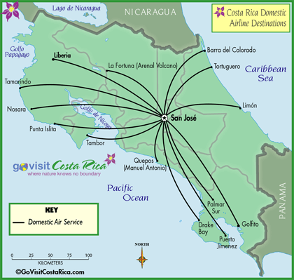 Costa Rica Domestic Airline Map