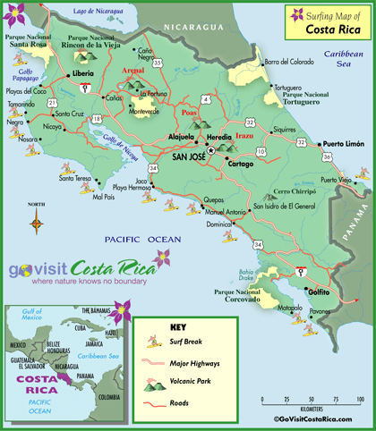 Costa Rica Surfing Map