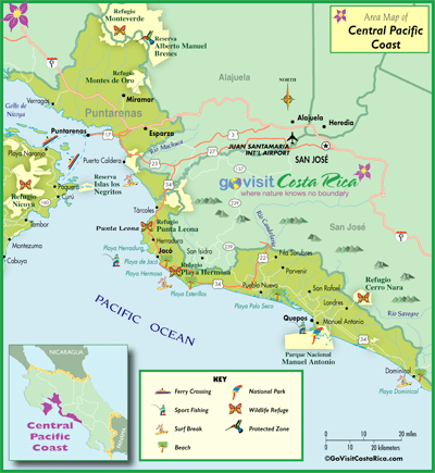 Central Pacific Map, Costa Rica - Go Visit Costa Rica