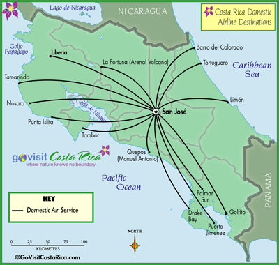 Costa Rica Domestic Airline Map Costa Rica Go Visit Costa Rica