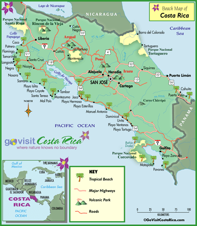 Map Costa Rica Beaches Costa Rica Beaches Map, Costa Rica   Go Visit Costa Rica