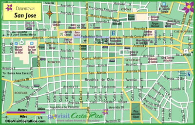 Map San Jose Costa Rica San Jose Downtown Map, Costa Rica   Go Visit Costa Rica