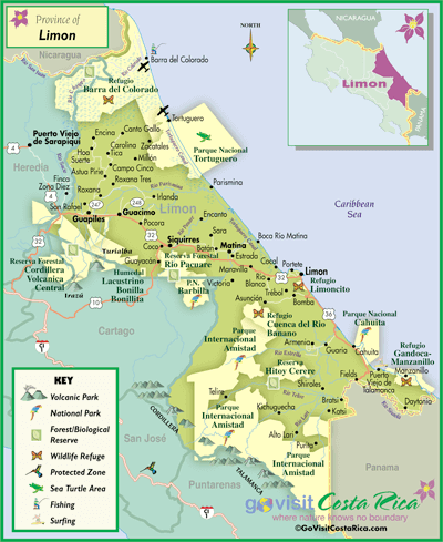 Map Of Limon Costa Rica Limon Region Map, Costa Rica   Go Visit Costa Rica