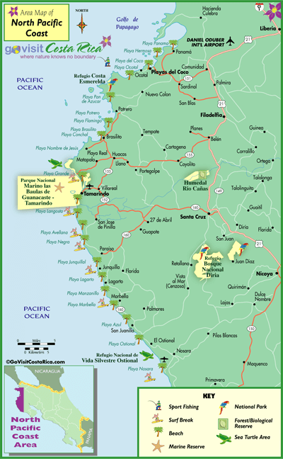 North Pacific Coast Map, Costa Rica - Go Visit Costa Rica