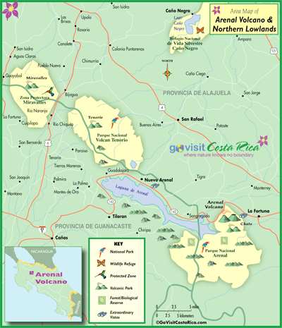 arenal costa rica map Arenal Volcano Northern Highlands Map Costa Rica Go Visit arenal costa rica map