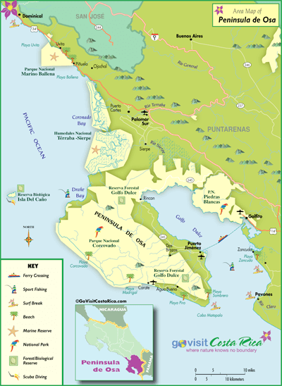 Osa Costa Rica Map Osa Peninsula & Drake Bay Map, Costa Rica   Go Visit Costa Rica