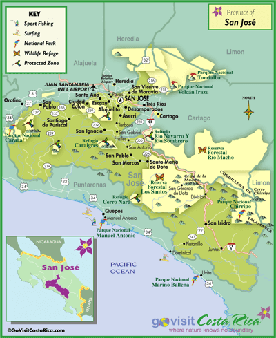 Map Of Costa Rica San Jose San Jose Region Map, Costa Rica   Go Visit Costa Rica