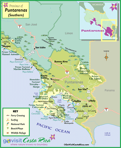 Map Of Puntarenas Costa Rica South Puntarenas Map, Costa Rica   Go Visit Costa Rica