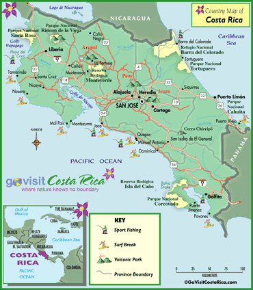 Mapa del país de Costa Rica
